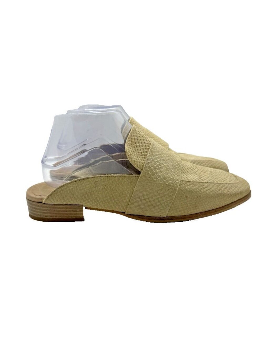 Free People At Ease Tan Beige Leather Embossed Slip On Loafers Mules Sz 39EU 8US